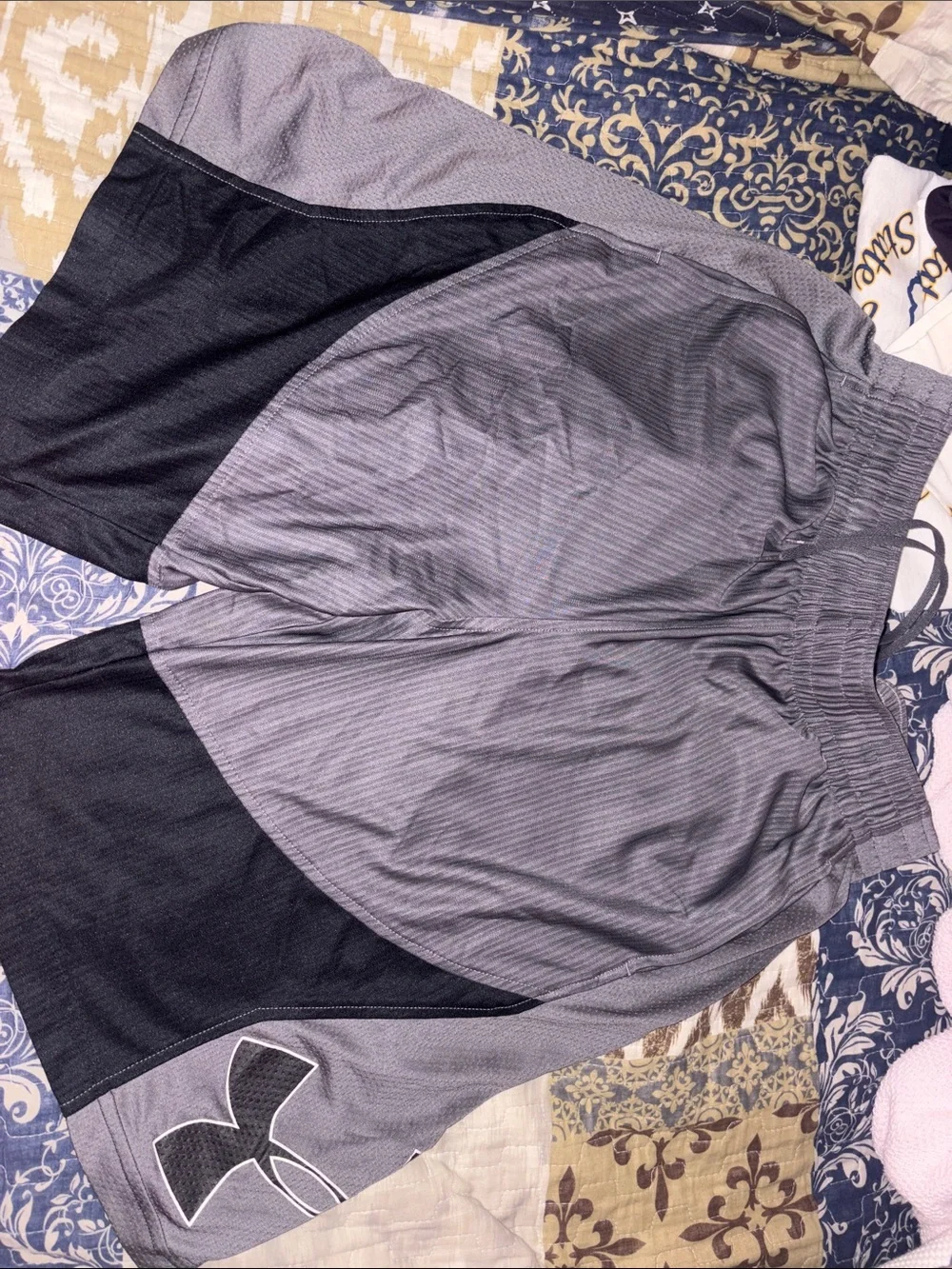 Under Armour Gray and Black Athletic Shorts with Logo Panel
